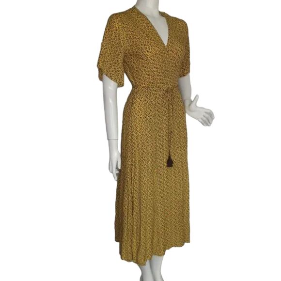 FAITHFULL THE BRAND Dress, 8, True Wrap, Short sleeves, Yellow/Floral print - Picture 3 of 13
